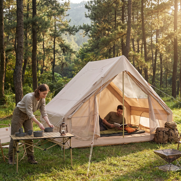 Aufblasbares Zelt fr 4 Personen Campingzelt mit 2 Tren Mesh-Fenstern &  Dachfenster - Costway