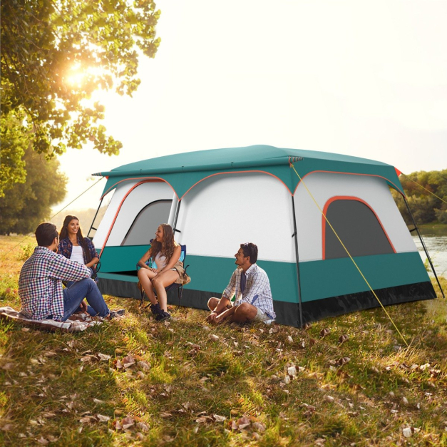 Gro Zelt mit Vorzelt & Boden & 2 Rumen & 2 Eingnge & Tragetasche  Campingzelt Familienzelt L - Costway