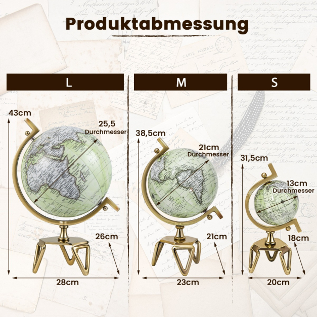 21 cm Antiker Globus mit Metallfu Drehbarer Schlerglobus Geografische  Weltkugel- 21 cm - Costway