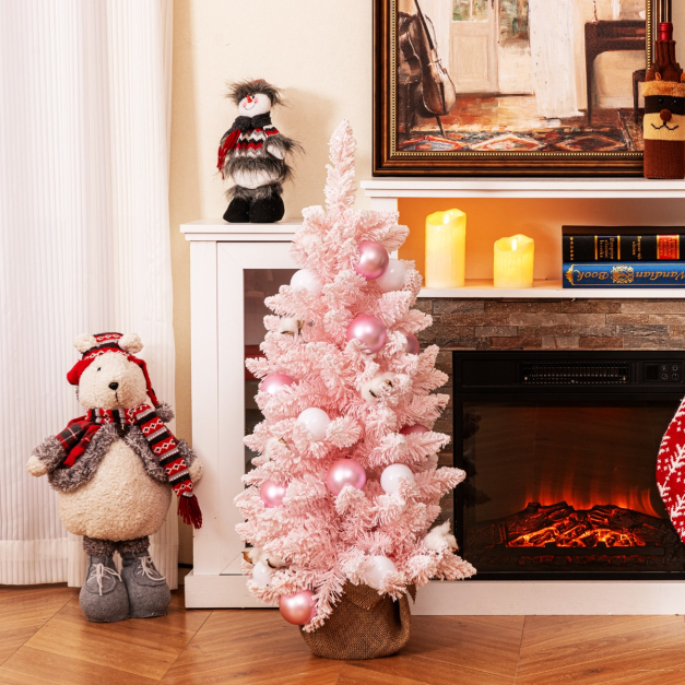 90 cm Mini knstlicher Weihnachtsbaum mit Schnee & Zementbasis Tannenbaum  Chirstbaum Rosa - Costway