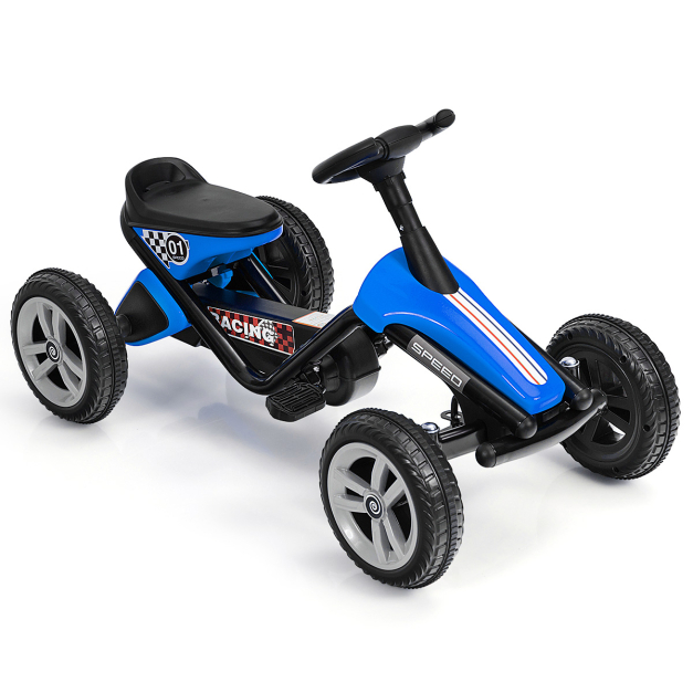 Go-Kart mit Pedalen Kinderfahrzeug mit 4 Rädern & Anti-Rutsch-Streifen Blau  - Costway