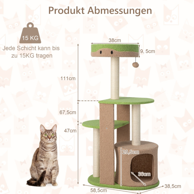 5-stckiger Kratzbaum aus Holz & Plschstoff mit Sitzplattform & Ball &  Katzenhhle & Sisalpfosten - Costway