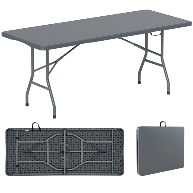Gartentisch 180 x 74cm Campingtisch klappbar Klapptisch mit  HDPE-Tischplatte & Tragegriff Grau - Costway