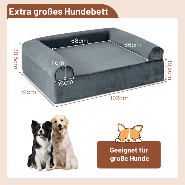 Orthopdisches Hundebett fr Arthritis & ltere Hunde Haustierbett mit  Kopfsttze abnehmbarer waschbarer Bezug Grau - Costway
