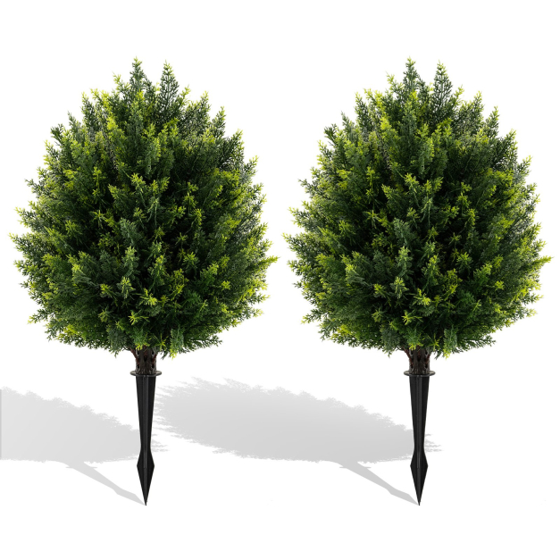 2er Set Knstliche Zypressenkugel mit Erdspie Wetterfeste Kunstpflanzen  Knstlicher Baum - Costway