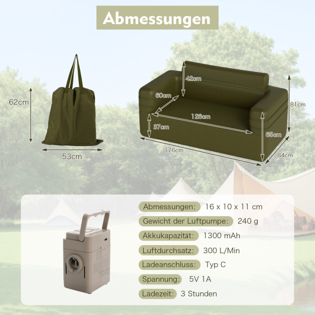 Aufblasbares Sofa mit Integrierter Pumpe & Aufbewahrungstasche Camping  Luftsofa fr 2 Personen