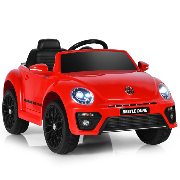 VW Beetle Kinderauto mit Musik & 2 Beleuchtungsmodi inkl. 2,4G Fernbedienung  Rot - Costway