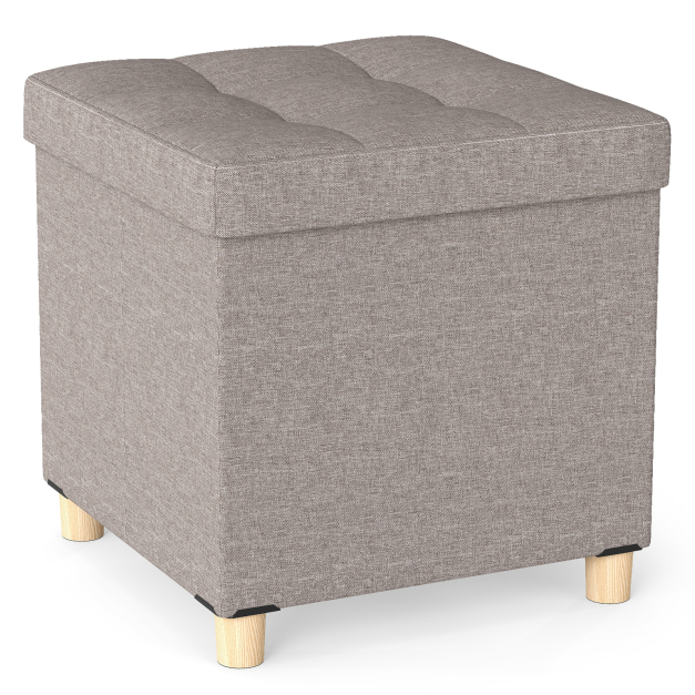Sitzhocker mit Stauraum Fuhocker aus Leinenstoff mit gepolstertem Deckel &  Gummibaumholzbeinen Aufbewahrungsbox fr Wohnzimmer 45 x 45 x 45 cm Grau -  Costway
