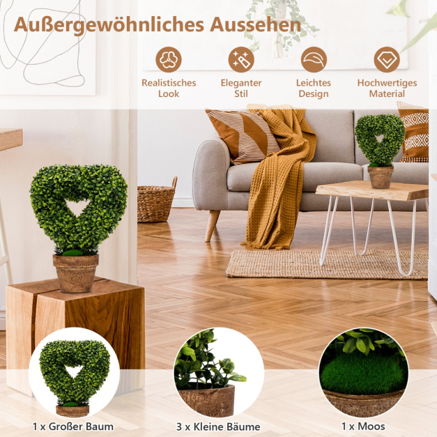 4er Pack Mini Knstliche Pflanzen in Herzform mit Papiertpfen 30 x 30 x 37  cm - Costway