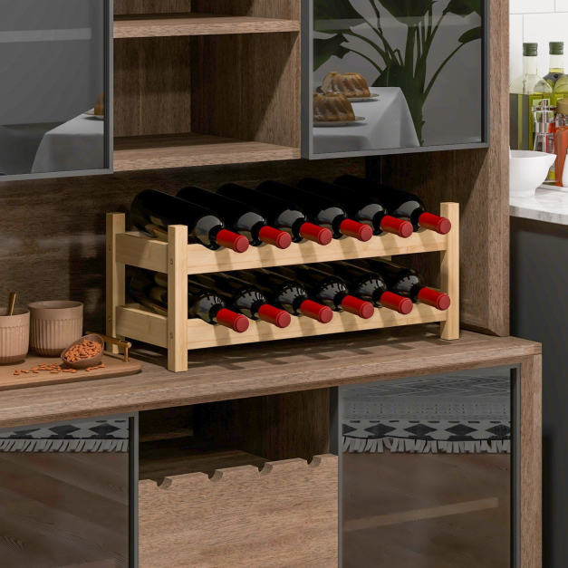Bambus Weinregal fr 12 Flaschen Flaschenregal mit 2 Etagen Flaschenhalter  fr Keller Natur - Costway