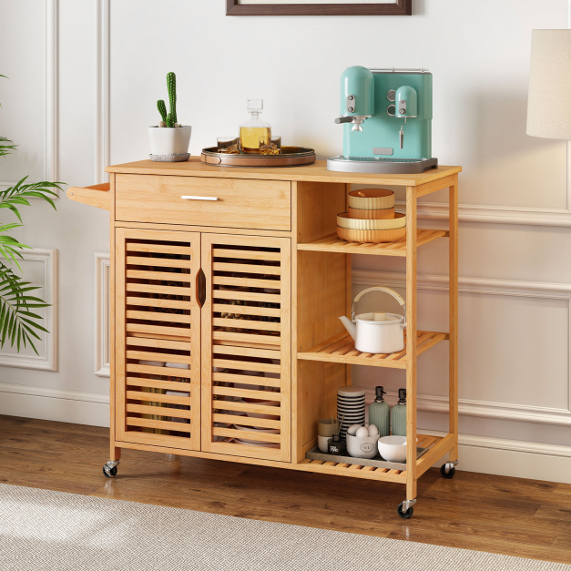 Kchenwagen aus Holz und Bambus Kchenschrank mit Rollen Rollwagen mit  Schublade 104 x 40 x 89 cm Natur - Costway