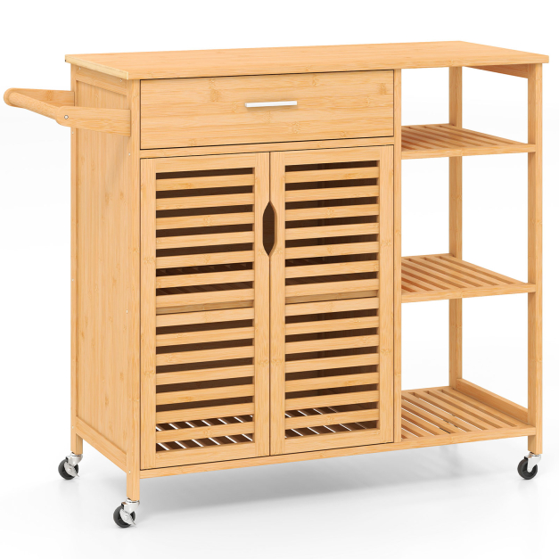 Kchenwagen aus Holz und Bambus Kchenschrank mit Rollen Rollwagen mit  Schublade 104 x 40 x 89 cm Natur - Costway