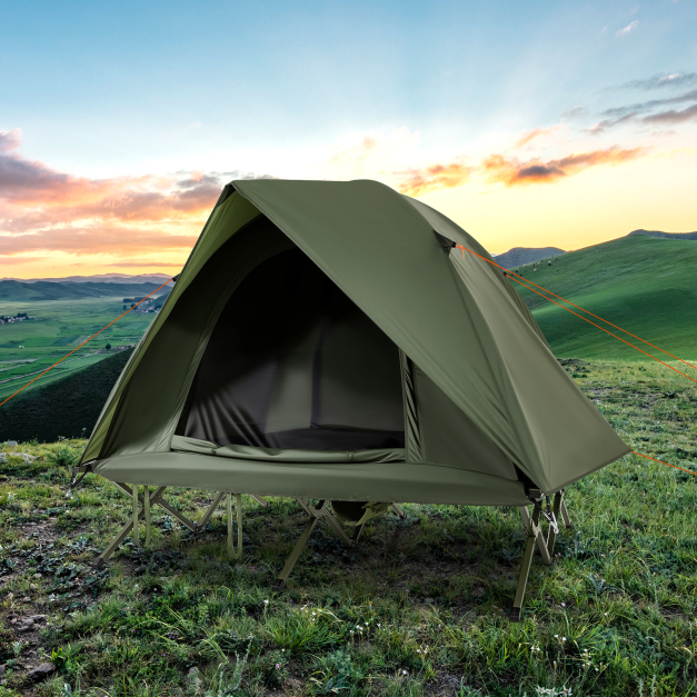 Feldbett mit Zelt fr 2 Personen Campingbett mit Regenschutz & 2 Netztren  & Rolltasche - Costway