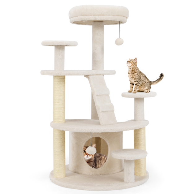Klein Kratzbaum mit Katzenhhle & Ball & Leiter Holz Katzenbaum  Katzenkratzbaum Beige - Costway