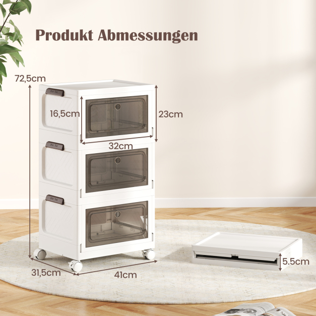 Aufbewahrungsbox mit Deckel faltbar Boxen Aufbewahrung 3er Set  Kunststoffbox stapelbar Wei (75 L) - Costway