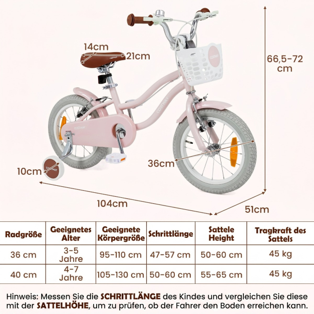 14 Zoll Kinderfahrrad mit Sttzrdern & Korb Kinder Fahrrad mit  Hhenverstellbarer Lenker & Sattel Rosa - Costway