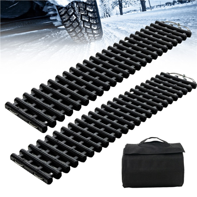 2er-Pack Reifen-Traktionsmatten mit Tasche Notfall-Traktionshilfe Schwarz  98 x 21 x 2,8 cm - Costway