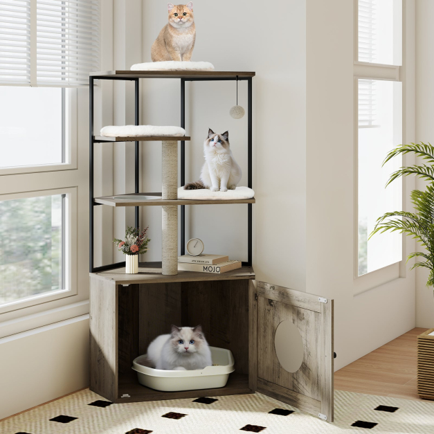 Kratzbaum mit Katzenklo Schrank & Katzenloch & Matten Katzenschrank fr  Katzentoilette Katzenmbel - Costway
