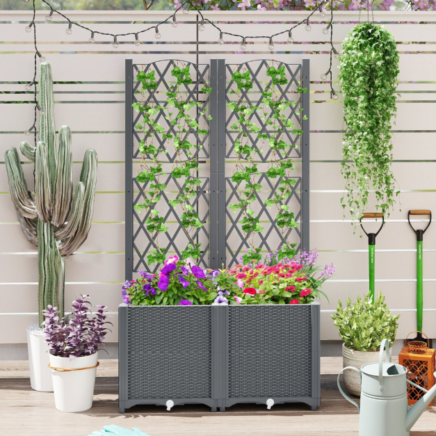 Blumenkasten mit Rankgitter Pflanzkasten fr Kletterpflanzen 80 x 40 x 140  cm Grau/Kaffee - Costway