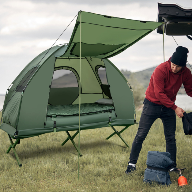 Campingbett mit Vorzelt & Luftmatratze & Schlafsack & Kissen Campingliege  mit Tragetasche - Costway