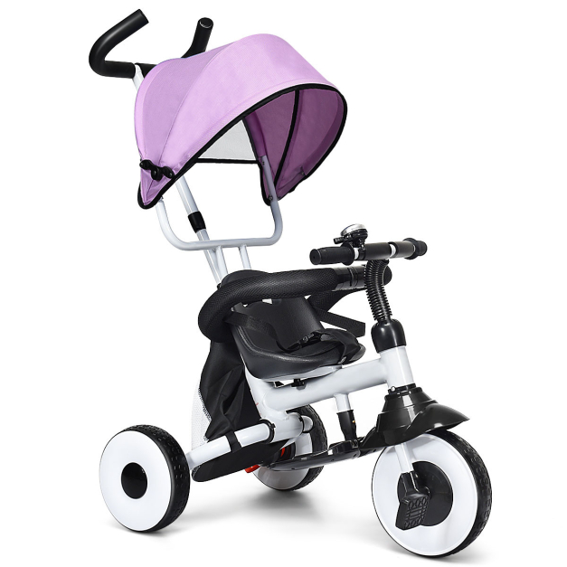 4-in-1 Kinderdreirad Klappbar Baby-Dreirad 3 Rder Fahrrad mit Markise Rosa  - Costway