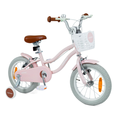 14 Zoll Kinderfahrrad mit Sttzrdern & Korb Kinder Fahrrad mit  Hhenverstellbarer Lenker & Sattel Rosa - Costway