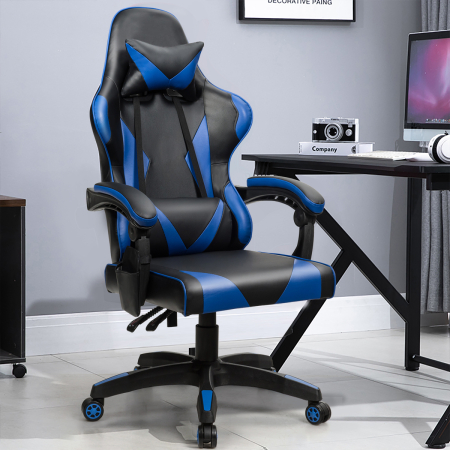 Gaming Stuhl Ergonomisch Racing Schreibtischstuhl Drehstuhl Chefsessel Bürostuhl Blau