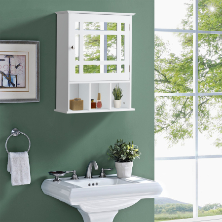 Hängeschrank Spiegelschrank Badezimmerschrank Wandschrank mit verstellbarem Einlegeboden & 3 offenen Fächern 50 x 16 x 61 cm weiß