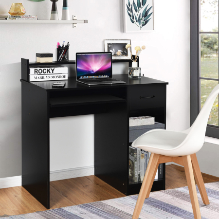 Computertisch Ablage Schreibtisch Bürotisch Laptoptisch mit Aufbewahrungsschublade Schwarz