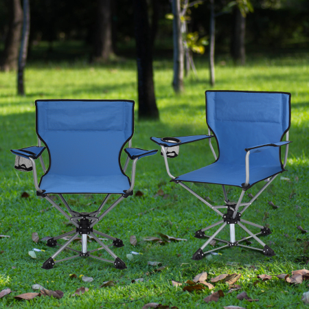 Tragbarer Drehstuhl Camping Zusammenklappbarer Drehstuhl mit Armlehnen und Anti-Rutsch Fußpolster Blau