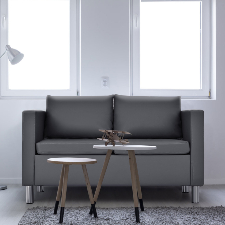 Modernes Zweisitzer-Sofa PU-Leder-Sofa mit weichem Kissen und Kautschukholzbeinen für Zuhause und Büro grau