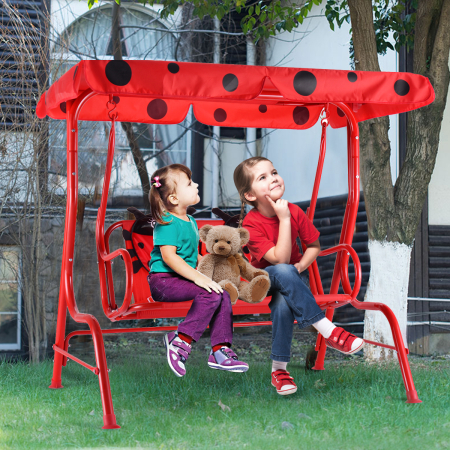 Hollywoodschaukel 2-Sitzer Kinder Gartenschaukel Marienkäfer Rot 117 x 78 x 116 cm