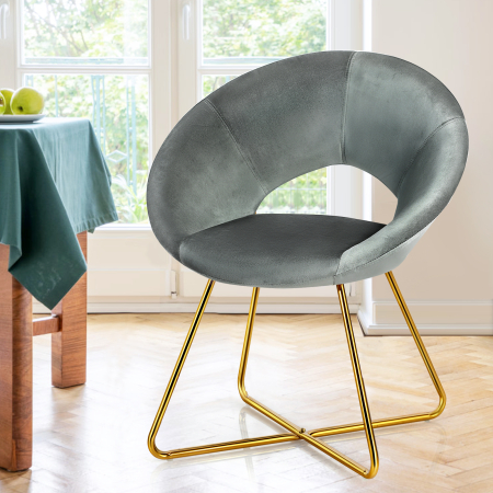 Polstersessel mit Metallbeinen Schminktisch Stuhl bis 120kg belastbar Wohnzimmerstuhl Grau