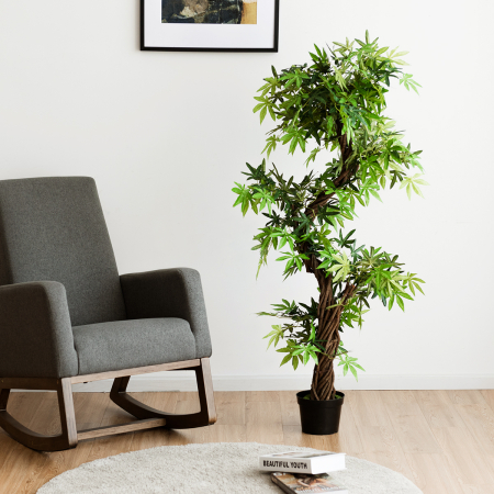 Kunstpflanze Künstliche Deko-Pflanze Zimmerpflanze mit Echtholzstamm Grün 160 x 19 x 19 cm