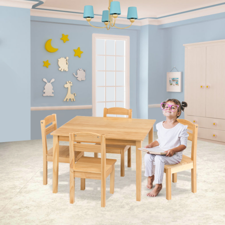 5 tlg. Kindersitzgruppe Kindertischgruppe Kindertisch mit 4 Stühlen Kiefer Natur
