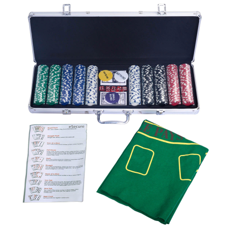 Pokerset Pokerkoffer 500 Laser-Chips Alukoffer Alu Pokerkoffer + Tuch + 2 Pokerdecks