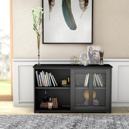 Sideboard Küchenschrank Wohnzimmerregel mit Schiebetüren Schwarz 106,5 x 33 x 62,5 cm