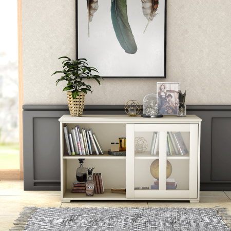 Sideboard Küchenschrank Wohnzimmerregel mit Schiebetüren Weiß 106,5 x 33 x 62,5 cm
