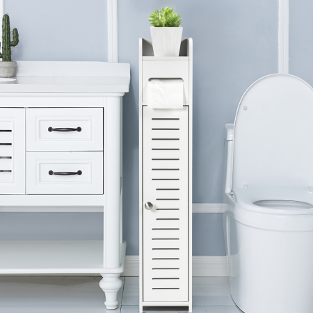 Toilettenschrank freistehend Toilettenpapierhalter Badezimmer Schrank Weiß