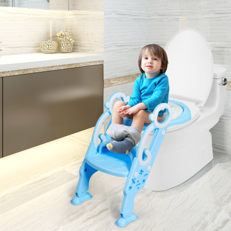 Kinder Toilettensitz faltbar Kinder Toilettentrainer Töpfchentrainer mit Leiter und Griffe Blau