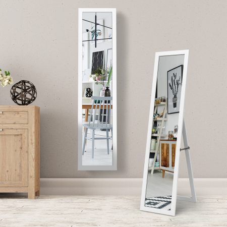 Costway 2 in 1 Ganzkörper-Spiegel Ganzkörperspiegel mit Holzrahmen 37 x 155 cm Weiß