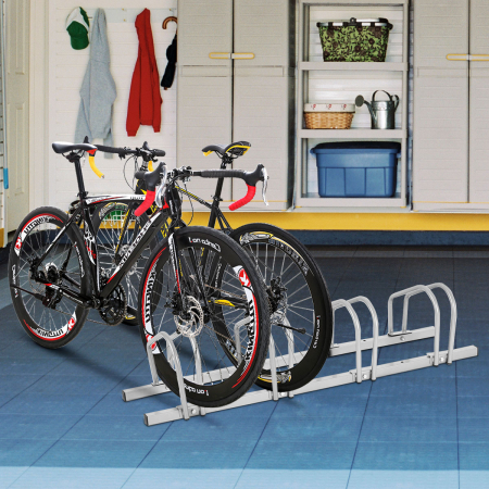 Fahrradständer für 4 Räder Fahrradständer Mehrfachständer Stahl Bodenständer Aufstellständer Silber