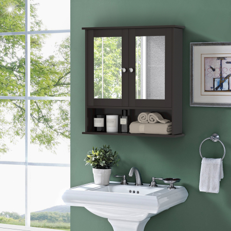 Spiegelschrank Badezimmer Badschrank mit Spiegel Badezimmerschrank mit höhenverstellbarer Ablage Badezimmerspiegel Braun