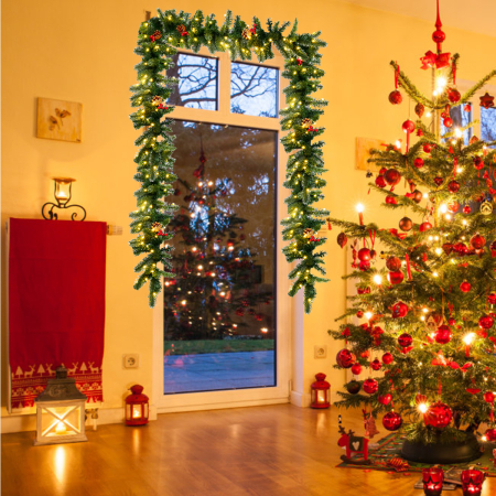 Costway 270 cm lange beleuchtete Weihnachts-Girlande Künstliche Weihnachtsgirlande Tannengirlande Grün