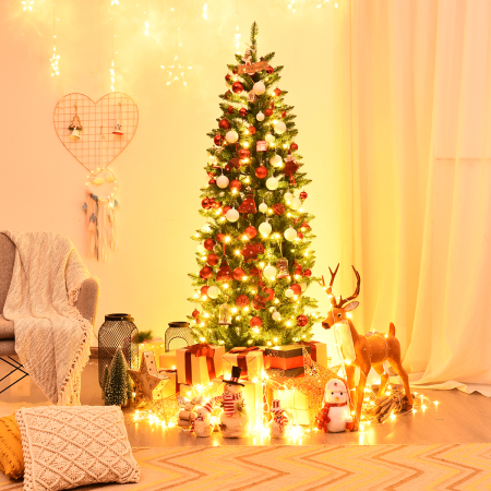 180 cm schmaler Weihnachtsbaum mit warmweißen LEDs, künstlichen Nadeln faltbar mit Metallständer Grün