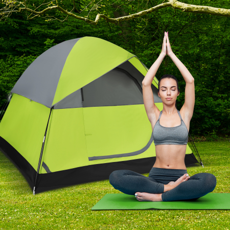 Costway Doppellagiges Familien-Campingzelt Kuppelzelt winddicht 210 x 210 x 160 cm Grün