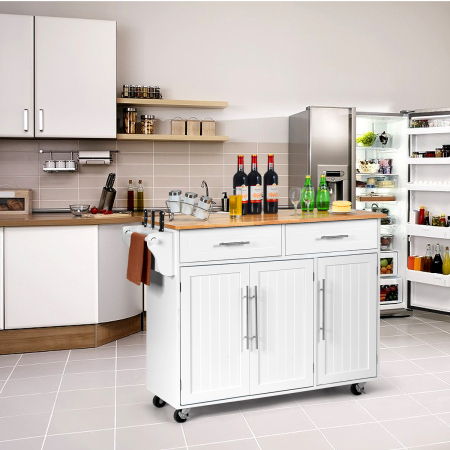 Kücheninsel Servierwagen Küchenwagen mit Rollen Weiß 122 x 46 x 92,3 cm