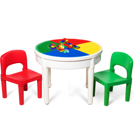3tlg. Kinder Tischset Kindersitzgruppe Spieltischset mit Staufach Mehrfarbig