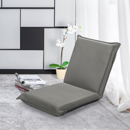 Bodenstuhl Bodensessel mit 6- stufig Verstellbarer Rückenlehne Game Sessel gepolstert Grau