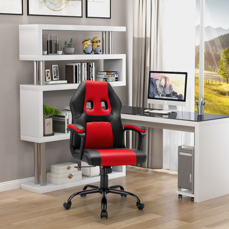 Costway Bürostuhl mit höhenverstellbarem Sitz PC Gaming-Stuhl Ergonomisch Rot